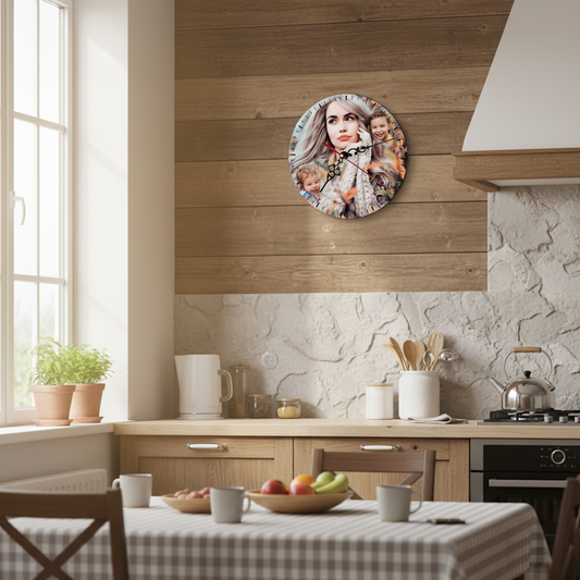 Home kitchen with family photos