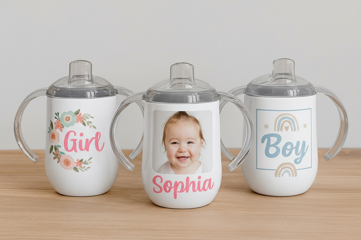 Personalized 12 oz Kids Sippy Cup - Custom Photo & Name Toddler Drinkware