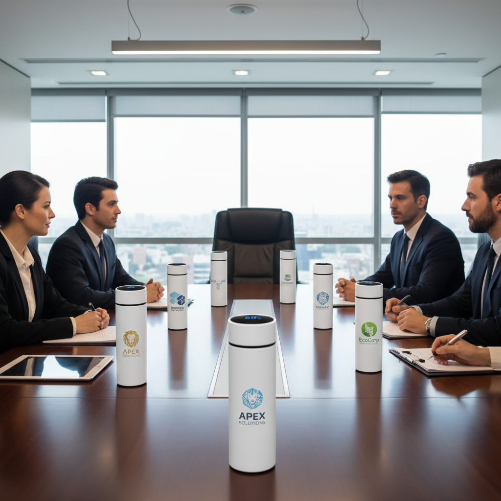 Corporate meeting with smart mugs