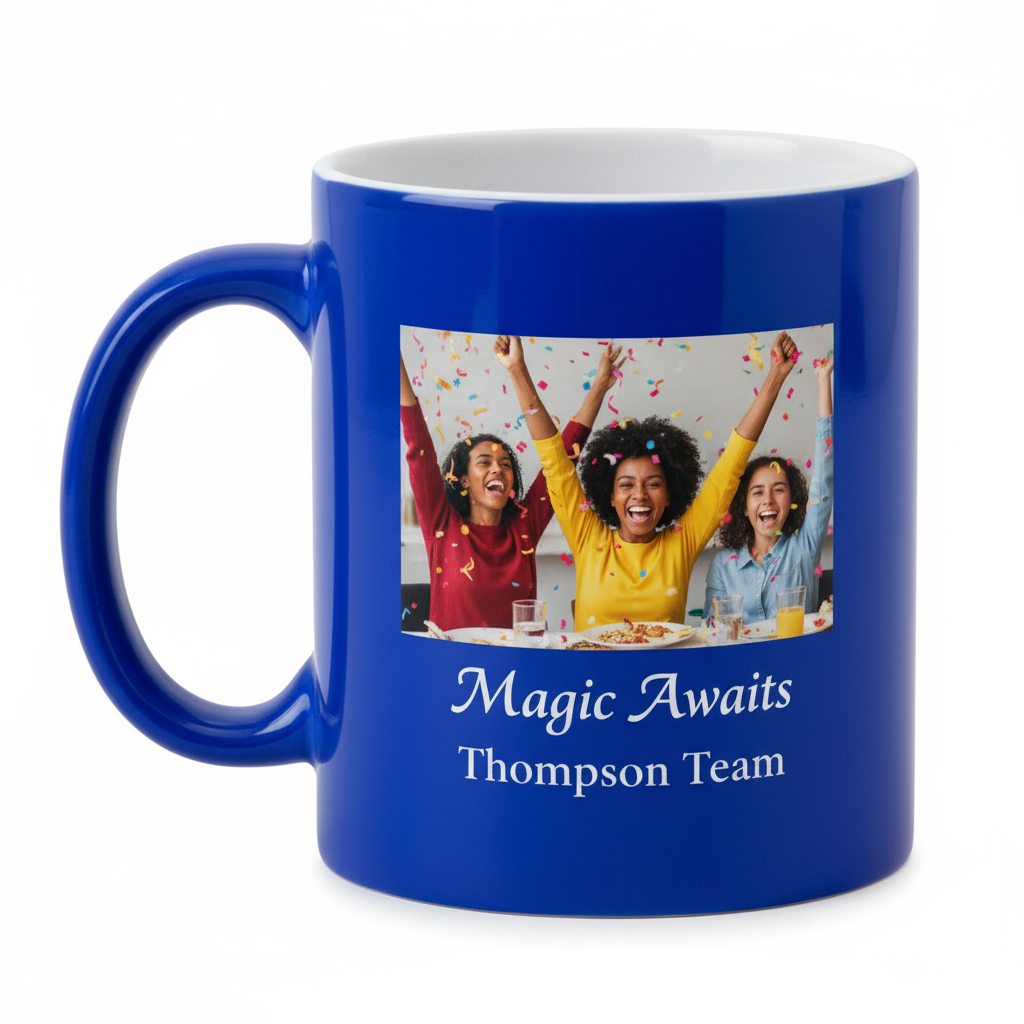 Personalized Glossy Blue Magic Mug - Custom Photo & Name - 11oz Color-Changing
