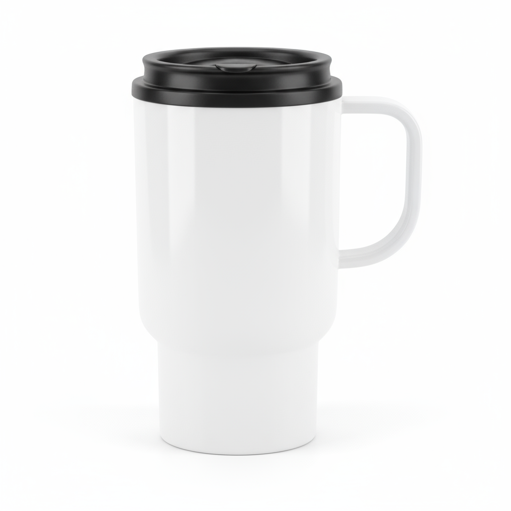 Professional front view of polymer travel mug