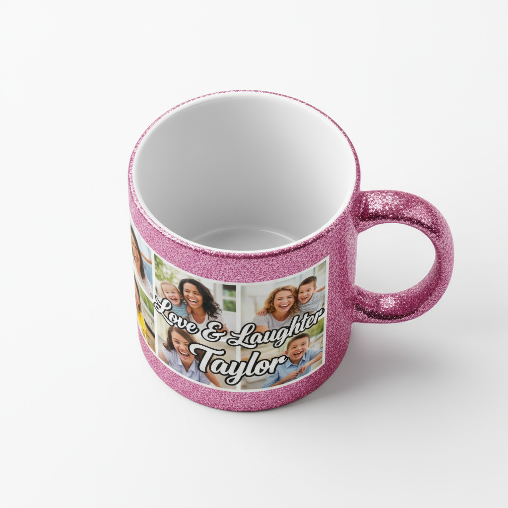 Pink Glitter Coffee Mugs 11oz | Custom Photo & Name Printing | Fun Gifts SA