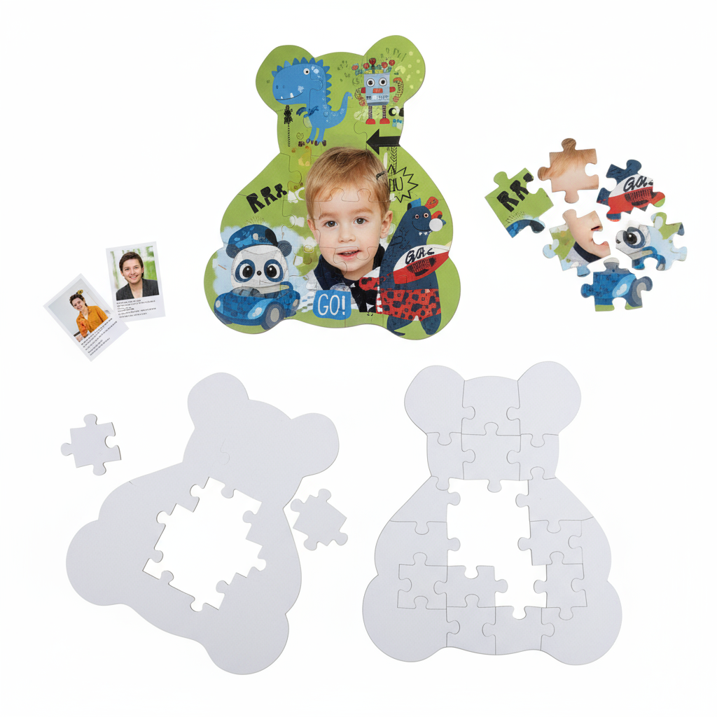 Personalized Teddy Bear Cardboard Puzzle - Custom Photo & Name Gift