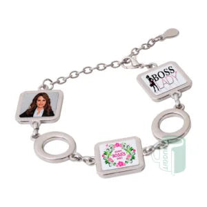 Personalized Metal Bracelet - 3 Custom Photo Square Charms | Adjustable Stainless Steel Jewelry for Weddings, Family & Memorials | Made in South Africa