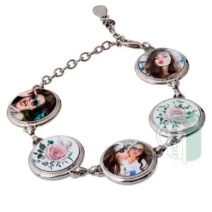 Personalized Metal Bracelet - 5 Custom Photo Circle Charms | Adjustable Stainless Steel Jewelry for Weddings, Family & Memorials | Made in South Africa