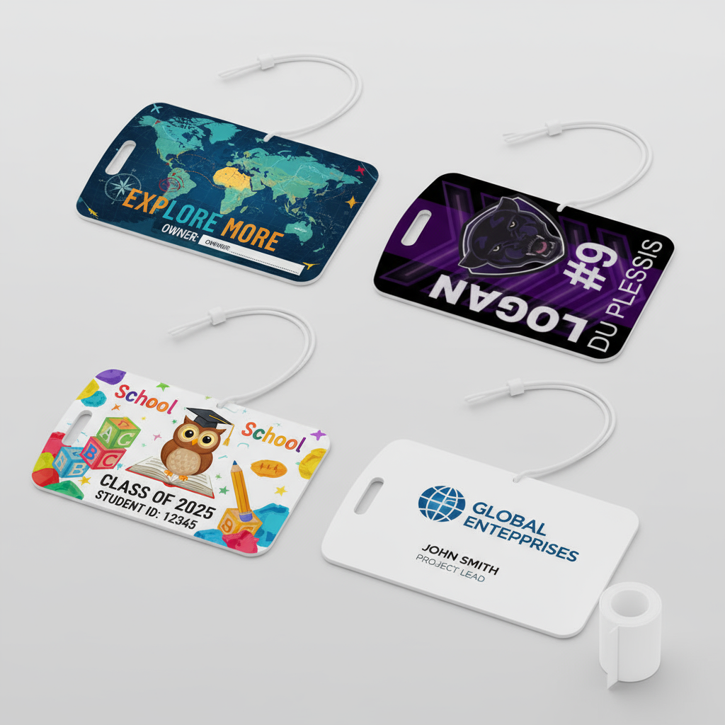 Multiple bag tags showing variety