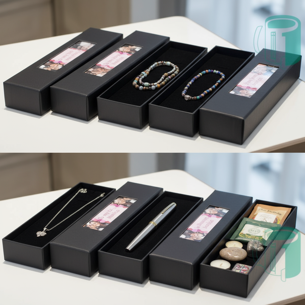 Multiple black boxes with different items