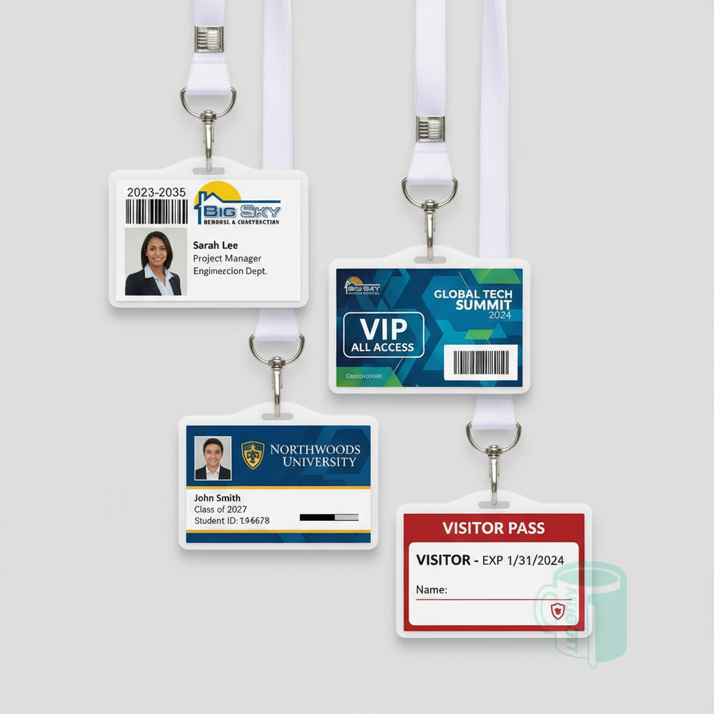 Multiple ID badges showing variety