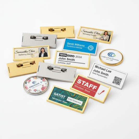 Multiple pin badges showing variety