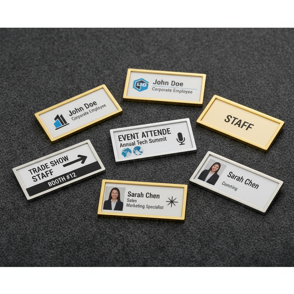 Multiple small pin badges showing variety