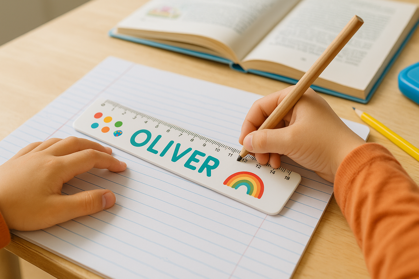 Personalized Ruler Being Used by Child at School
