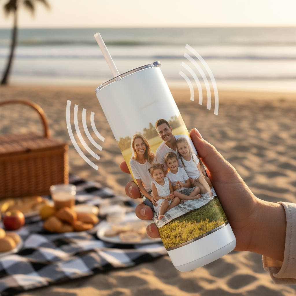 Personalized tumbler in use outdoors