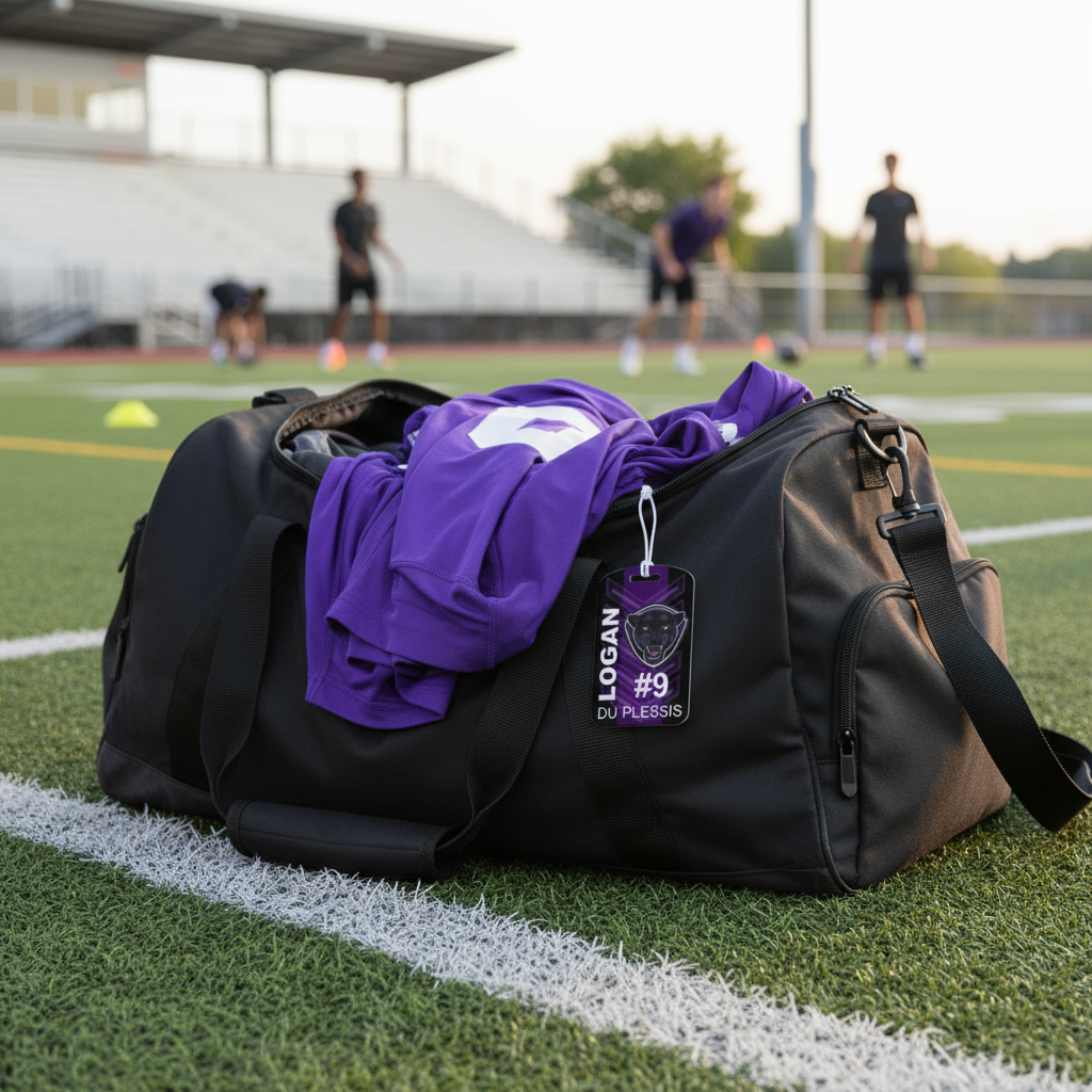 Sports team equipment bag tag