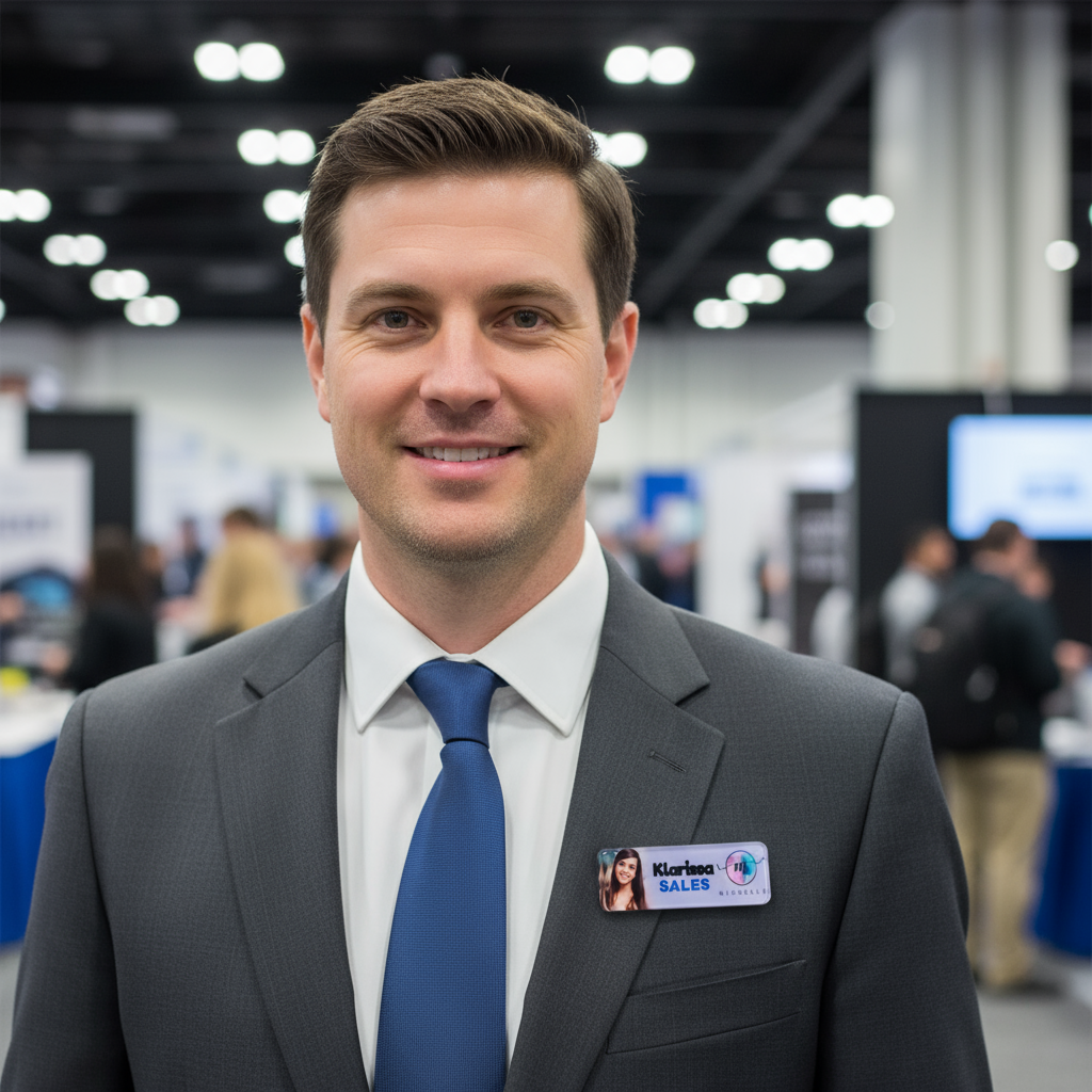 Trade show exhibitor name badge