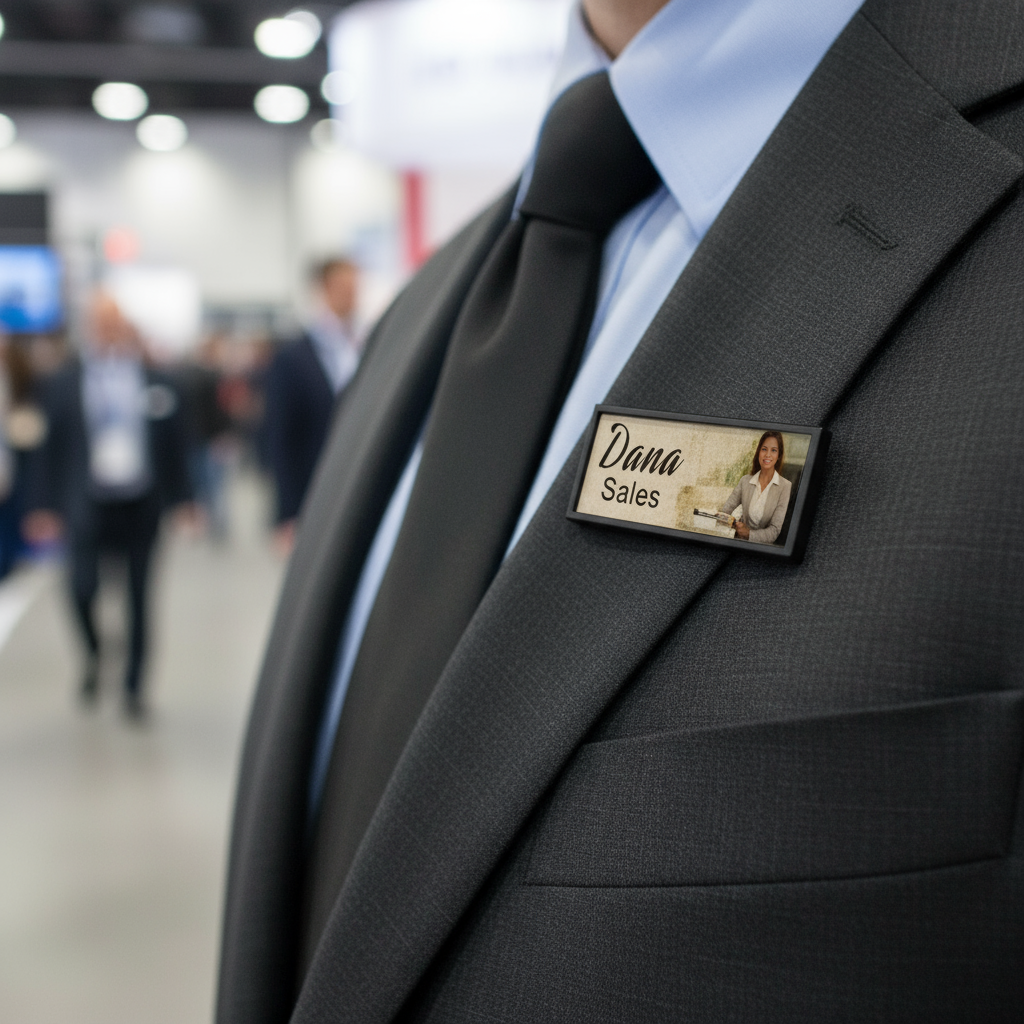 Trade show exhibitor small pin badge