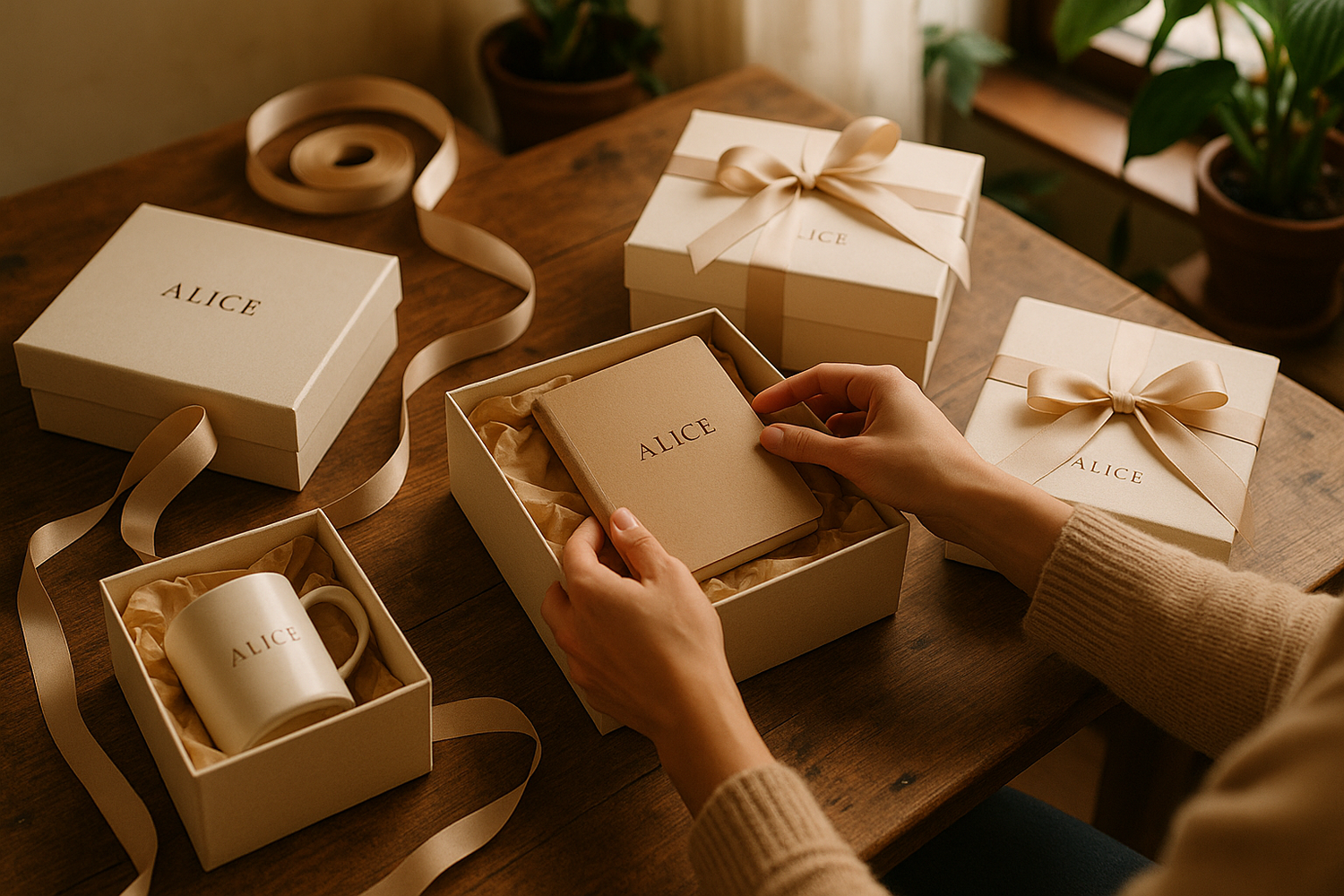 Warm workspace with personalized gifts