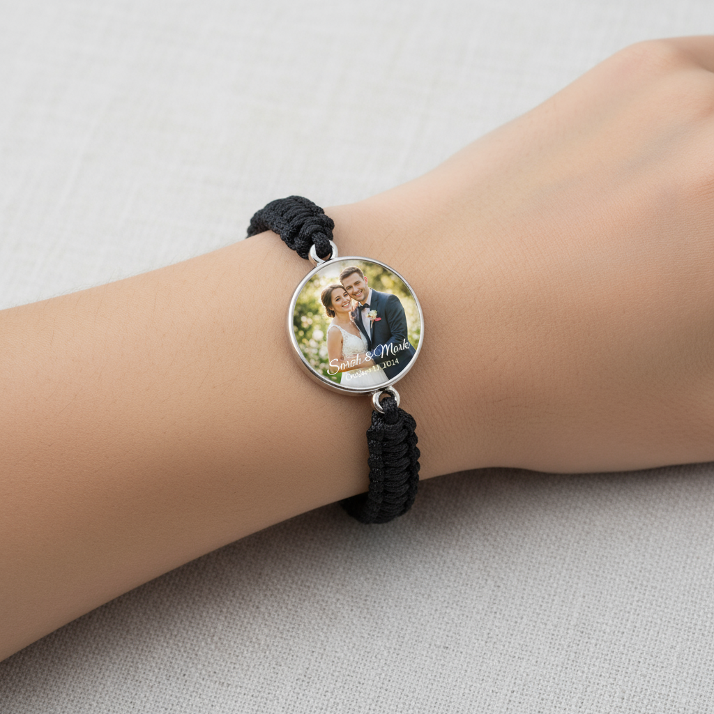 Wedding fabric bracelet with couple photo