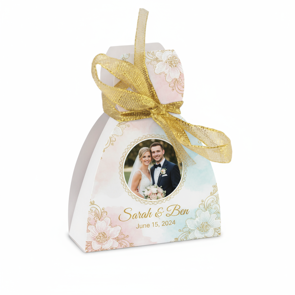 Wedding gift box with couple photo and names